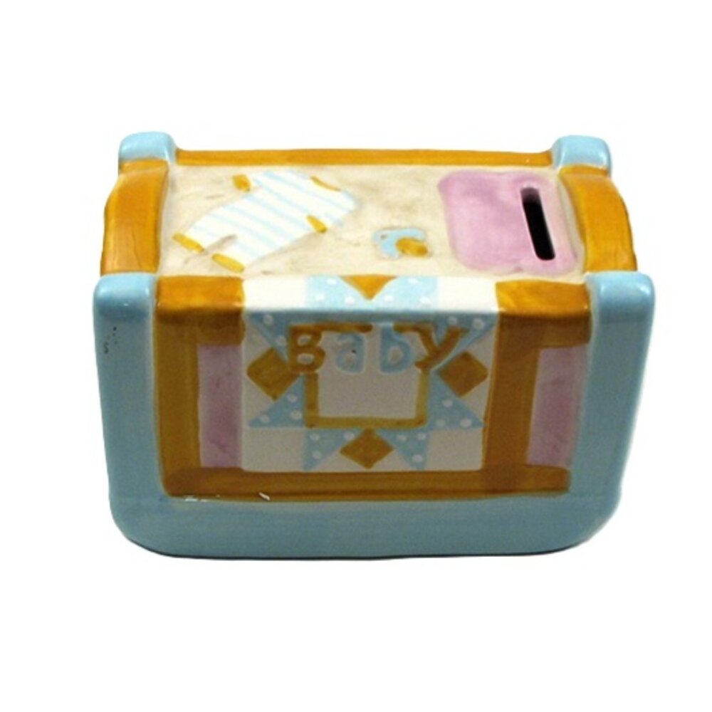 Ceramic Baby Crib Money Coin Bank 3 1/2" tall by 5 1/2" wide 049-11634